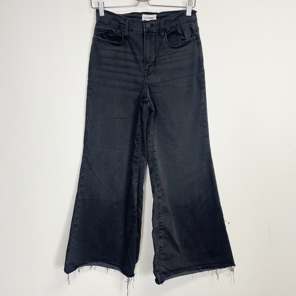 Frame Le Palazzo Crop Jeans Womens 27 Black Raw Hem Wide Leg 28 Inch Inseam - Picture 1 of 15